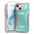 thumbnail image 1 of Allytechgroup iPhone 15 Case with Screen Protector, Rugged Hybrid TPU PC Back Hard Shell Cover Anti-Scratch Sliding Camera Lens Protector Phone Case for Apple iPhone 15, Green, 1 of 6