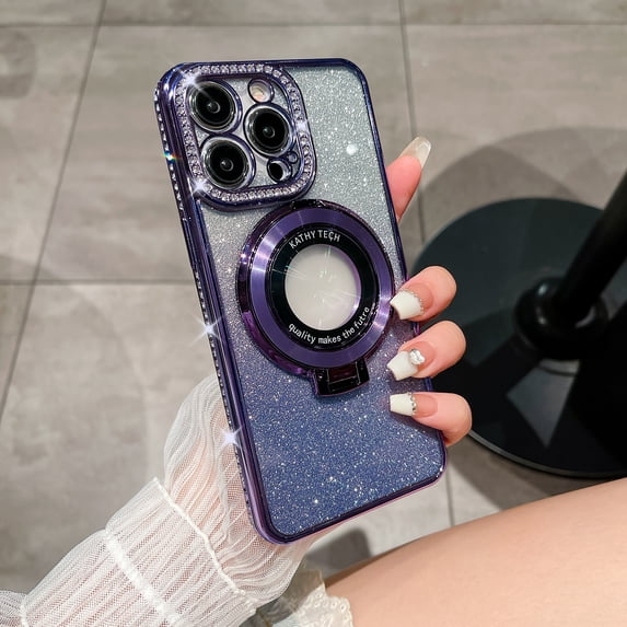 Allytechgroup iPhone 15 Case for Women Girls, Glitter Bling Rhinestone Crystal Design Shockproof Bumper Anti-Scratch Drop Protective Luxury Phone Case for Apple iPhone 15, Purple