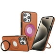 thumbnail image 1 of Allytechgroup iPhone 15 Magnetic Case, Retro PU Leather TPU Back Cover Compatible with Magsafe Shockproof Ring Holder Kickstand Phone Case for Apple iPhone 15, Brown, 1 of 9