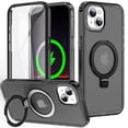 thumbnail image 1 of Allytechgroup iPhone 15 Magnetic Shockproof Matte Transparent Full Body Cell Phone Case with Screen Protector, Ring Holder for Apple iPhone 15, Black, 1 of 6