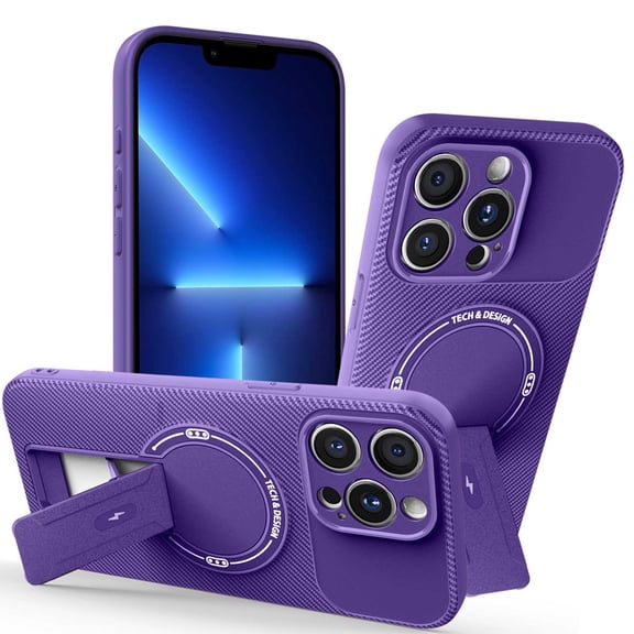 Allytechgroup iPhone 15 Plus Case, [Compatible with Magsafe] Rugged Shockproof Dual Layers Kickstand Anti-Fingerprint Wireless Charging Phone Cover Shell for Apple iPhone 15 Plus, Purple