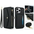 thumbnail image 1 of Allytechgroup for iPhone 15 Plus Case with Detachable Cards Holder, Built-in Shoulder Strap Wrist Strap Compatible with MagSafe Shockproof Magnetic Full Body Cover for iPhone 15 Plus, Black, 1 of 7