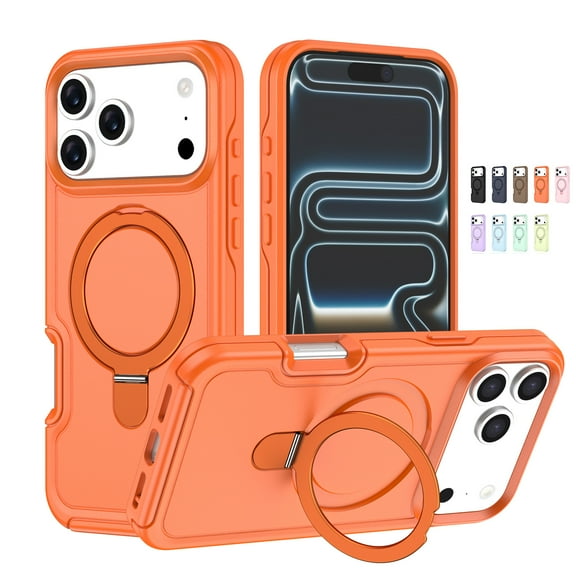 Allytechgroup for iPhone 15 Plus Case with Rotating Ring Holder Metal Kickstand, Lightweight Shockproof Soft TPU Back Case Magnetic Military Grade Drop Protective Invisible Stand Shell, Orange
