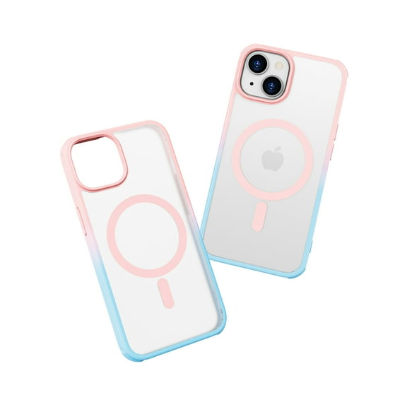 Allytechgroup iPhone 15 Plus Case with Screen Protector, Compatible with Magsafe Transparent Matte Back Cover Anti-Scratch Drop Protective Phone Case for Apple iPhone 15 Plus, Pink