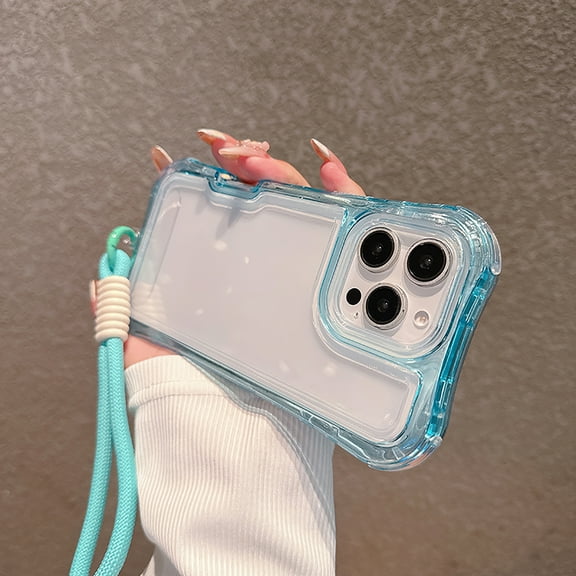 Allytechgroup iPhone 15 Plus Clear Case with Hand Strap, Hybrid TPU PC Rugged Shockproof [Not-Yellowing] Corner Protective Slim Fit Shell Back Cover for Apple iPhone 15 Plus, Blue