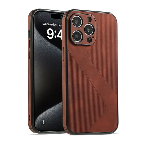 Allytechgroup iPhone 15 Plus Slim Case, PU Leather Case Vertical Grain Design Slim Back Cover Compatible with Apple iPhone 15 Plus, Brown