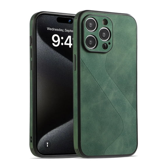 Allytechgroup iPhone 15 Plus Slim Case, PU Leather Case Vertical Grain Design Slim Back Cover Compatible with Apple iPhone 15 Plus, Darkgreen