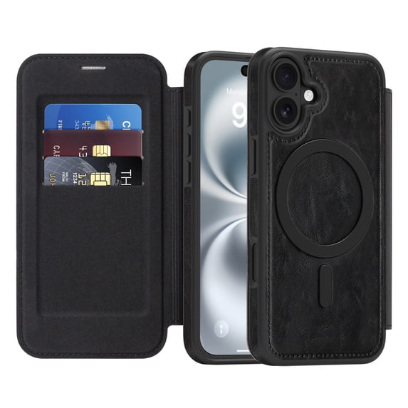 Allytechgroup iPhone 15 Plus Wallet Case Compatible with MagSafe, PU Leather Folio Card Holder RFID Blocking Shockproof Flip Cover Hidden Closure Phone Case for Apple iPhone 15 Plus, Black