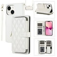 thumbnail image 1 of Allytechgroup for iPhone 15 Plus Wallet Case, Premium PU Leather Magnetic Buckle Zipper Pocket Card Slots Flip Stand Protective Cover with Hand Strap & Shoulder Strap - White, 1 of 12