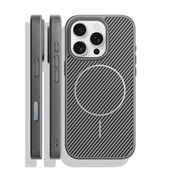 Allytechgroup iPhone 15 Pro Case, Compatible with Mag-safe Slim Shockproof Protective Cover with Carbon Fiber Texture Wireless Charging Support Phone Case for Apple iPhone 15 Pro, Gray