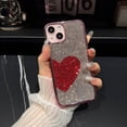 thumbnail image 1 of Allytechgroup iPhone 15 Pro Case Glitter Bling, Luxury Slim Case with Stylish Heart Design Shockproof Anti-Scratch Phone Case for Apple iPhone 15 Pro, Pink+Red, 1 of 6