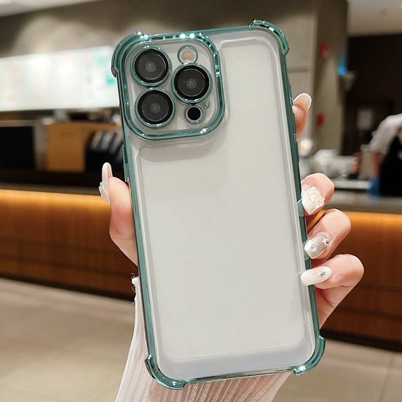 Allytechgroup Shockproof Clear Protective Cell Phone Case with Lens Protector for Apple iPhone 15 Pro, Green