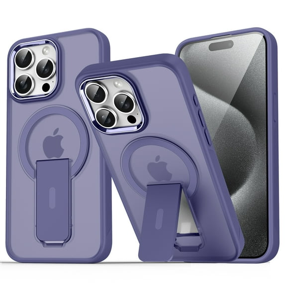 Allytechgroup iPhone 15 Pro Magnetic Case, Compatible with Magsafe Wireless Charging Support Bumper Shockproof Kickstand Translucent Matted Phone Case for Apple iPhone 15 Pro, Darkpurple