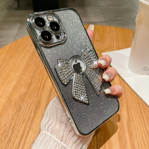 Allytechgroup iPhone 15 Pro Max Case Bling, Luxury Bling Butterfly Design Slim Clear Back Cover Logo Visible Anti-Yellow Shockproof Fashion Phone Case for Apple iPhone 15 Pro Max, Silver