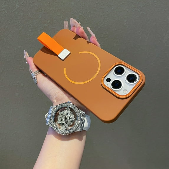 Allytechgroup iPhone 15 Pro Max Case with Strap, Magnetic Back Cover Compatible with Magsafe Slim Fit Shockproof Anti-Scratch Bumper Rugged Phone Case Cover for Apple iPhone 15 Pro Max,Brown
