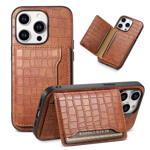 Allytechgroup iPhone 15 Pro Max Case Wallet, Premium PU Leather Crocodile Pattern Cards Holder Stand Feature Shockproof Bumper Slim Fit Phone Case Cover for Apple iPhone 15 Pro Max, Brown