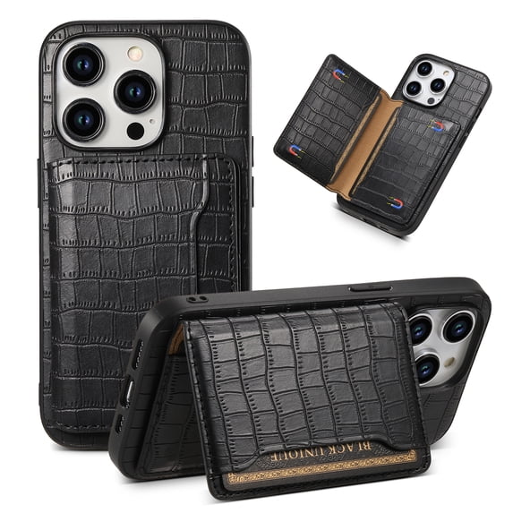 Allytechgroup iPhone 15 Pro Max Case Wallet, Premium PU Leather Crocodile Pattern Cards Holder Stand Feature Shockproof Bumper Slim Fit Phone Case Cover for Apple iPhone 15 Pro Max, Black
