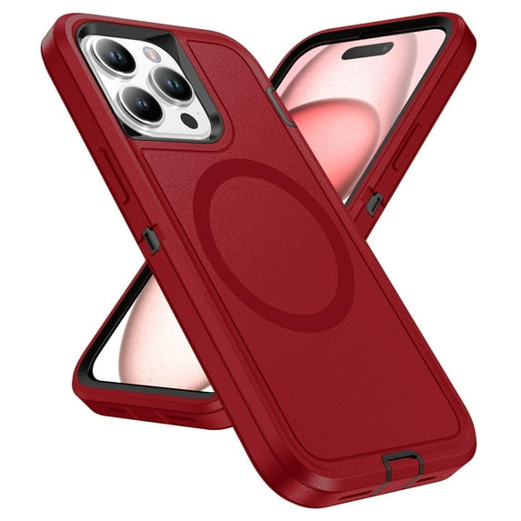 Allytechgroup iPhone 15 Pro Max Magsafe Case with Screen Protector, Military Grade Shockproof Rugged Hybrid Hard PC Back Cover Wireless Charging Bumper Phone Case for Apple iPhone 15 Pro Max,Red
