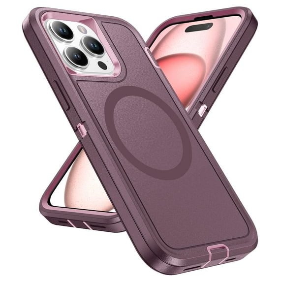 Allytechgroup iPhone 15 Pro Max Magsafe Case with Screen Protector, Military Grade Shockproof Rugged Hybrid Hard PC Back Cover Wireless Charging Bumper Phone Case for Apple iPhone 15 Pro Max,Purple