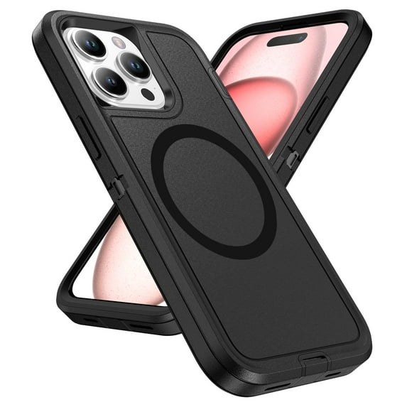 Allytechgroup iPhone 15 Pro Max Magsafe Case with Screen Protector, Military Grade Shockproof Rugged Hybrid Hard PC Back Cover Wireless Charging Bumper Phone Case for Apple iPhone 15 Pro Max,Black