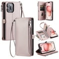 thumbnail image 1 of Allytechgroup for iPhone 15 Pro Max Wallet Case with Card Slot, RFID Blocking PU Leather Flip Stand Phone Case with Lanyard Shoulder Strap for Women Girls Shockproof Protective Bumper, Rosegold, 1 of 8