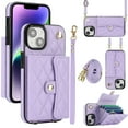 thumbnail image 1 of Allytechgroup for iPhone 15 Wallet Case with 5 Cards Holders, Detachable Hand Strap & Shoulder Lanyard RFID Blocking Shockproof Protective Phone Case for Girls Women, Violet, 1 of 8