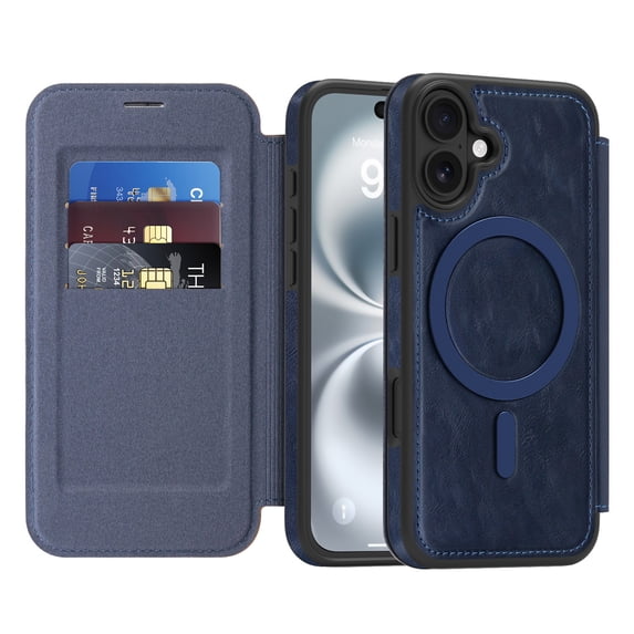 Allytechgroup iPhone 15 Wallet Case Compatible with MagSafe, PU Leather Folio Card Holder RFID Blocking Shockproof Flip Cover Hidden Closure Phone Case for Apple iPhone 15, Blue