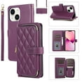 thumbnail image 1 of Allytechgroup for iPhone 15 Wallet Case, Premium PU Leather Magnetic Buckle Zipper Pocket Card Slots Flip Stand Protective Cover with Hand Strap & Shoulder Strap - Darkpurple, 1 of 12