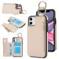 thumbnail image 1 of Allytechgroup iPhone 15 Wallet Case, RFID Blocking Zipper Pocket Ring Holder Kickstand Bumper Shockproof Portable Durable Phone Case for Apple iPhone 15, White, 1 of 8