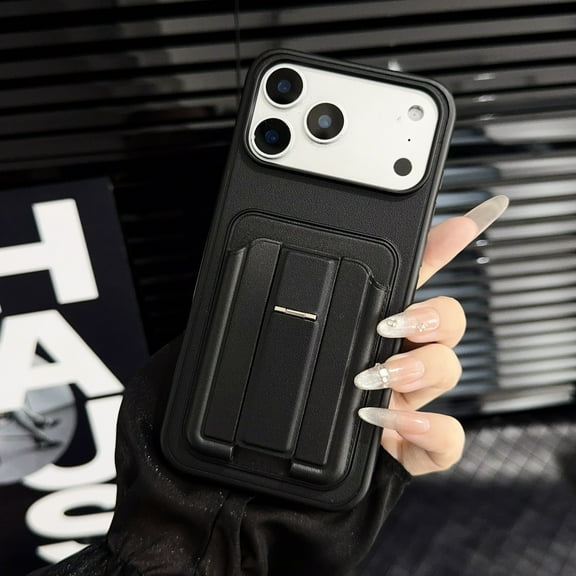 Allytechgroup for iPhone 16 Back Cover Case with Kickstand & Card Slot, PC+TPU Shock-Absorbent Anti-Scratch Support Wireless Charging Lightweight Shockproof Protective for Women Men, Black