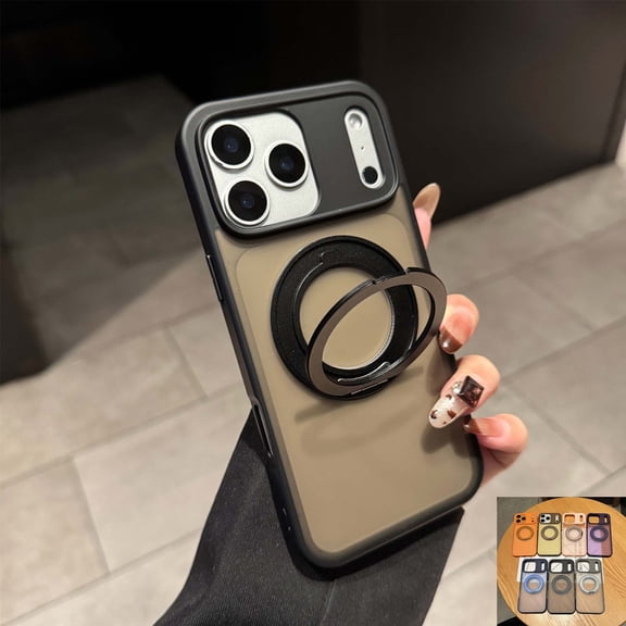 Allytechgroup for iPhone 16 Case, 360° Ring Kickstand Holder [Compatible with MagSafe] Matte Shockproof Soft TPU Bumper Hard Back Case, Magnetic Slim Lightweight Anti-Yellowing Shell, Black