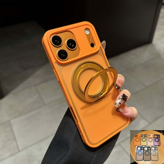 Allytechgroup for iPhone 16 Case, 360° Ring Kickstand Holder [Compatible with MagSafe] Matte Shockproof Soft TPU Bumper Hard Back Case, Magnetic Slim Lightweight Anti-Yellowing Shell, Orange