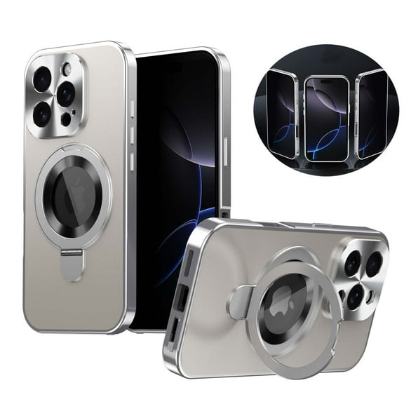Allytechgroup iPhone 16 Case with Anti-Spy Screen Protector Film, Compatible with Mag-safe Shockproof Privacy Protection Anti-Scratch Ring Stand Phone Case for Apple iPhone 16,Silver
