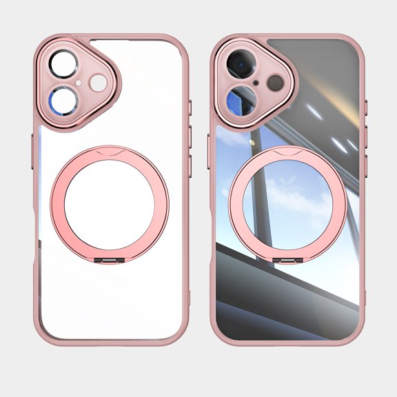 Allytechgroup iPhone 16 Case with Camera Lens Protector, [1x Screen Protector] Rugged Shockproof Kickstand Bumper Ring Holder Slim Fit Drop Proof Phone Case for Apple iPhone 16, Pink