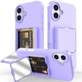 thumbnail image 1 of Allytechgroup iPhone 16 Case with Card Slots & Makeup Mirror, Rugged Shockproof Kickstand Bumper  Protective Hard PC Cover Phone Case for Apple iPhone 16, Purple, 1 of 7