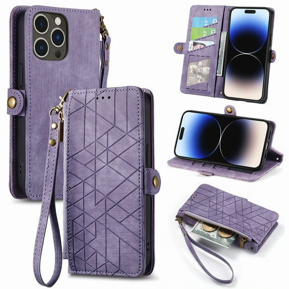 Allytechgroup for iPhone 16 Case with Cards Holder, RFID Blocking PU Leather Wallet Case Support Wireless Charging Shockproof Full Body Protective for iPhone 16, Purple