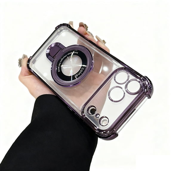 Allytechgroup iPhone 16 Case Clear with Magnetic Ring Kickstand, Compatible with Magsafe Anti-Yellow Corner Protective Shockproof Phone Case Cover for iPhone 16, Darkpurple