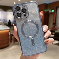 Allytechgroup for iPhone 16 Case Magnetic Glitter Clear Soft TPU Back Shockproof Shell with Camera Lens Protector [Compatible with MagSafe] Slim Gardient Plating Bling Phone Cover, Blue