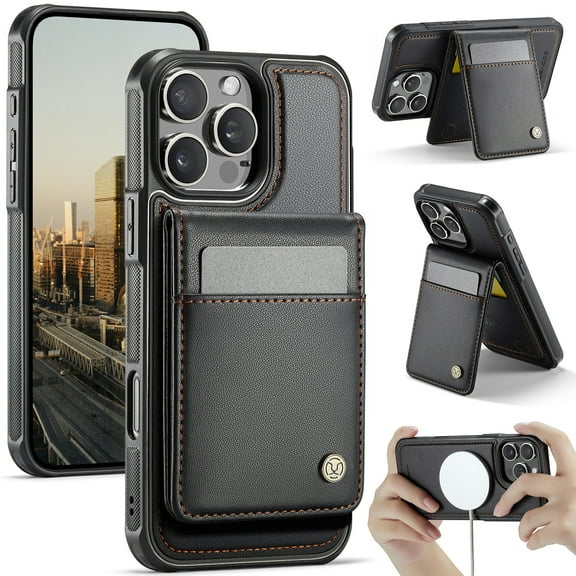 Allytechgroup for iPhone 16 Case, Pu Leather Detachable Cards Holder 2 In 1 Wallet Case Comaptible with Magsafe Kickstand Magnetic Shockproof Back Cover for iPhone 16, Black