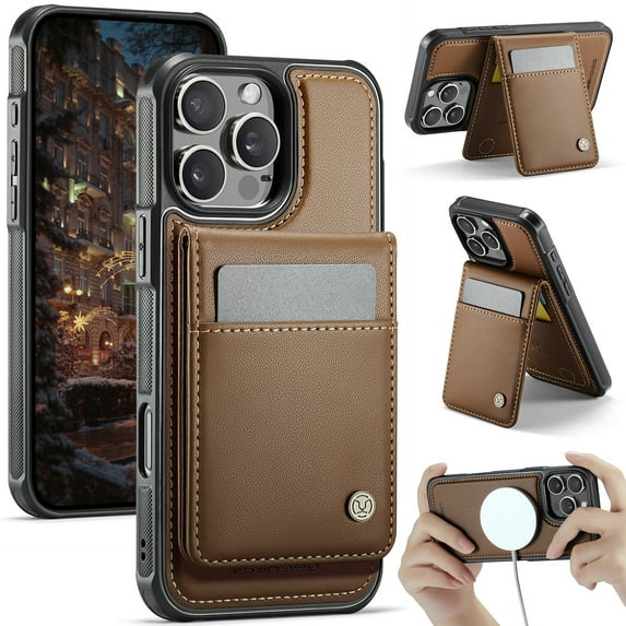 Allytechgroup for iPhone 16 Case, Pu Leather Detachable Cards Holder 2 In 1 Wallet Case Comaptible with Magsafe Kickstand Magnetic Shockproof Back Cover for iPhone 16, Brown