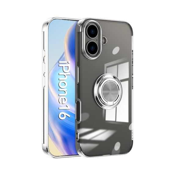 Allytechgroup iPhone 16 Case with Ring Holder, Kickstand Magnetic Case Compatible with Car Mount Bumper Rugged Shockproof Clear Back Cover Phone Case for Apple iPhone 16, Black