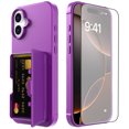 thumbnail image 1 of Allytechgroup iPhone 16 Case with Screen Protector, Hidden Cards Slots & Makeup Mirror Full Body Shockproof Anti-Scratch Drop Proof Phone Case Cover for Apple iPhone 16, Darkpurple, 1 of 7
