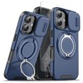 thumbnail image 1 of Allytechgroup for iPhone 16 Case with Stand, [Slide Camera Cover] with 1X Screen Protectors  Heavy Drop Shockproof Protective Cover for Women Men, Blue, 1 of 11