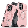 thumbnail image 1 of Allytechgroup for iPhone 16 Case with Stand, [Slide Camera Cover] with 1X Screen Protectors  Heavy Drop Shockproof Protective Cover for Women Men, Pink, 1 of 11