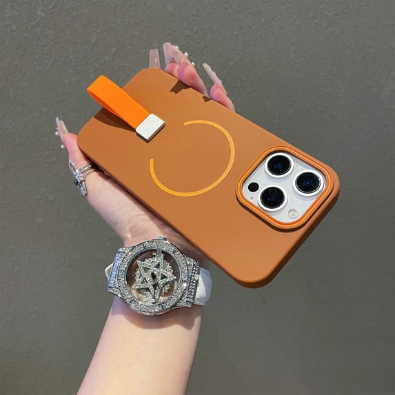 Allytechgroup iPhone 16 Case with Strap, Magnetic Back Cover Compatible with Magsafe Slim Fit Shockproof Anti-Scratch Bumper Rugged Phone Case Cover for Apple iPhone 16,Brown