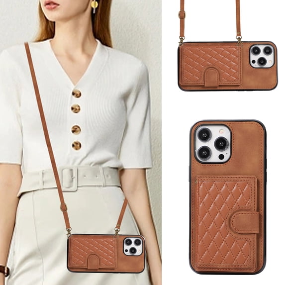 Allytechgroup iPhone 16 Case Wallet, Crossbody Shoulder Strap Anti-Scratch Cards Slots Stand Feature Shockproof Protective Stylish Phone Case Cover for Apple iPhone 16, Brown