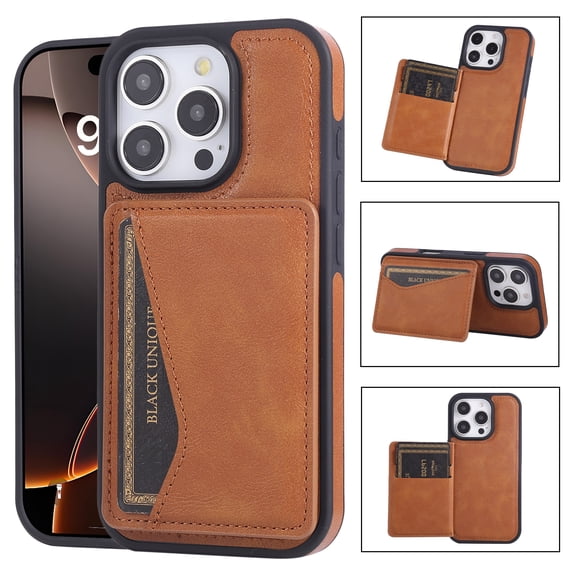 Allytechgroup iPhone 16 Case Wallet, Premium PU Leather Back Cover with Cards Holder Drop Proof Shock Asorption Stylish Hybrid Phone Case for Apple iPhone 16, Brown