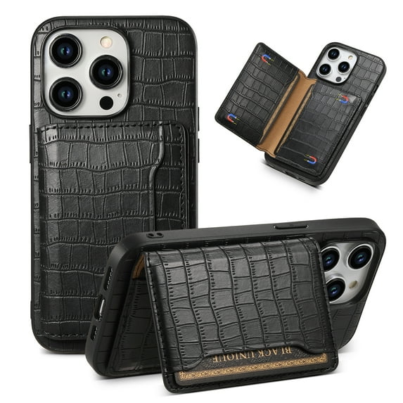 Allytechgroup iPhone 16 Case Wallet, Premium PU Leather Crocodile Pattern Cards Holder Stand Feature Shockproof Bumper Slim Fit Phone Case Cover for Apple iPhone 16, Black