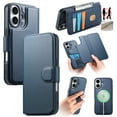 thumbnail image 1 of Allytechgroup for iPhone 16 Plus Case, 2-in-1 Wallet Phone Cover with Detachable PU Leather Card Holder, Magnetic MagSafe-Compatible RFID Blocking Protective Case & Wristband, Blue, 1 of 14