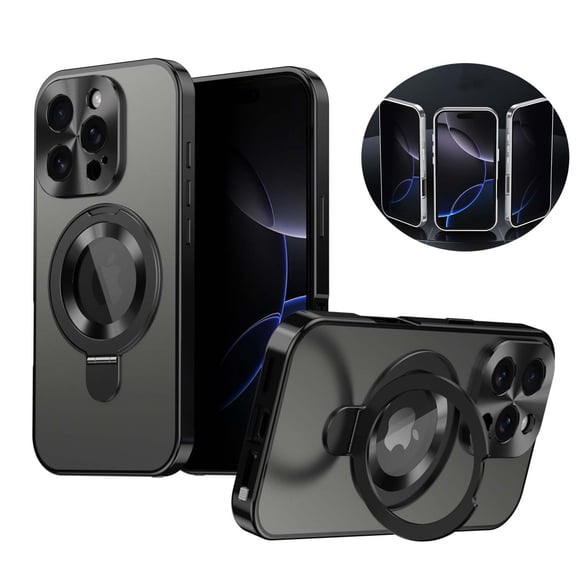 Allytechgroup iPhone 16 Plus Case with Anti-Spy Screen Protector Film, Compatible with Mag-safe Shockproof Privacy Protection Anti-Scratch Ring Stand Phone Case for Apple iPhone 16 Plus,Black